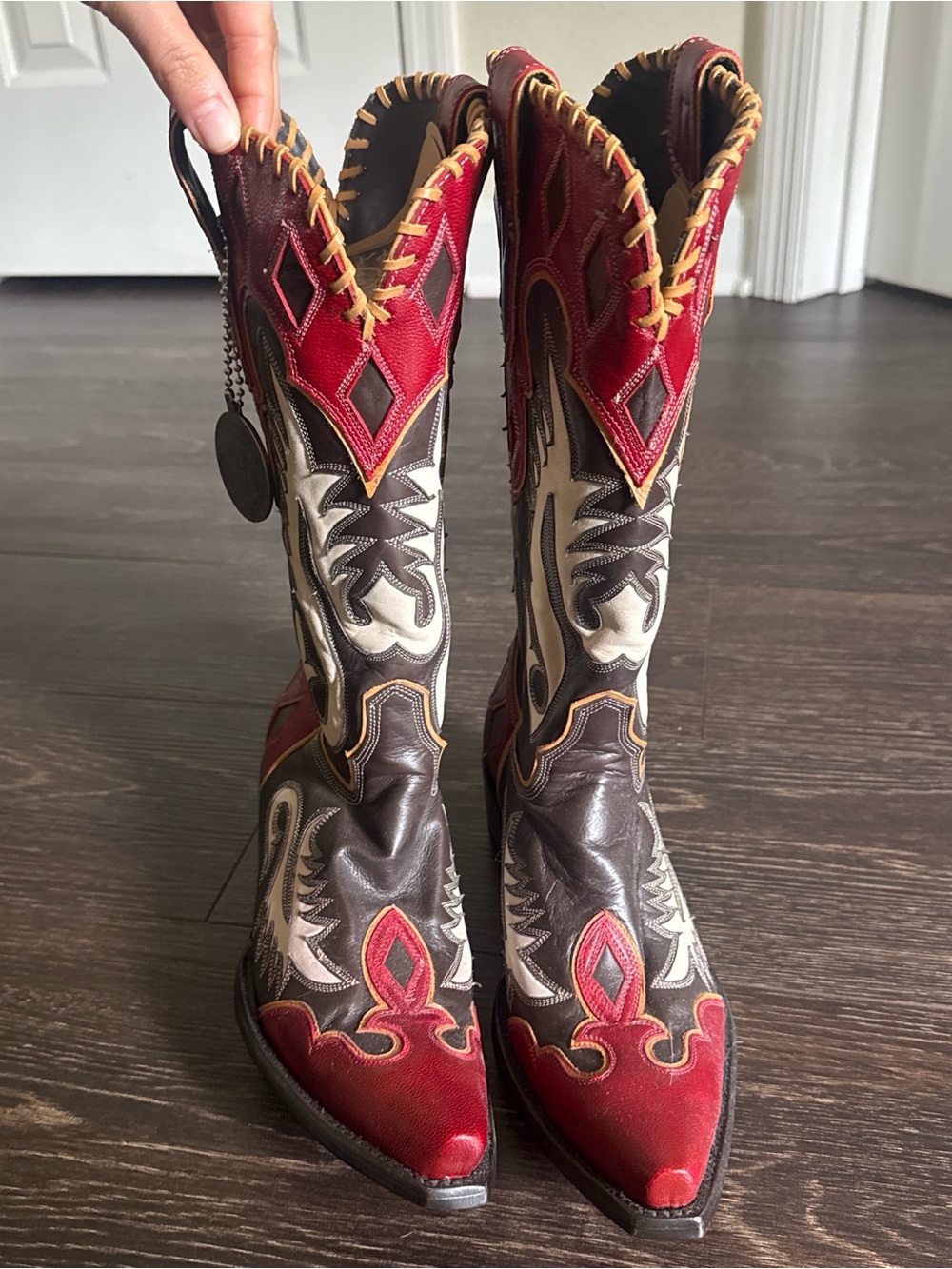 Double D Ranch Red, Black, and White Leather Western Boots - Picture 2 of 5